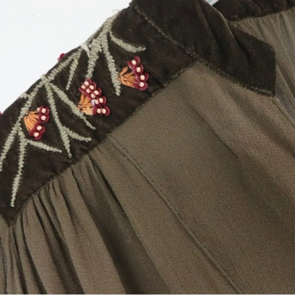 ZARA BASIC Silk Velvet Beads Embroidery Kimono Tunic Top Olive, size XS - Picture 8 of 16